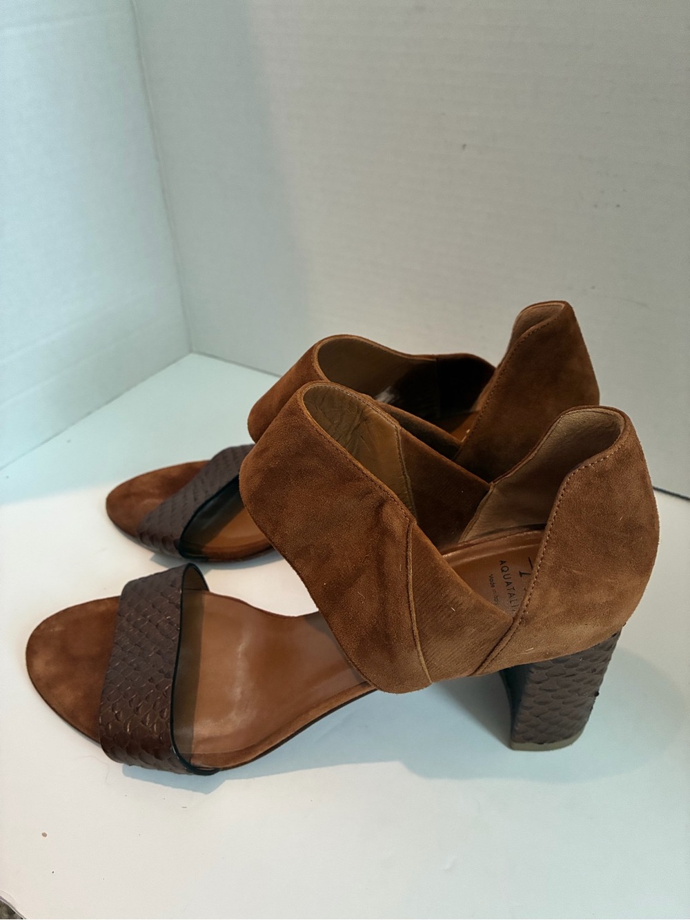 Aquatalia Tan/Brown Suede & Leather Open-Toe Sandals